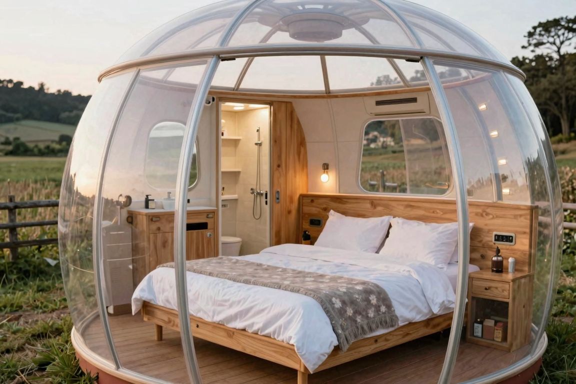 Sanitaires et aménagement intérieur d’une bulle transparente