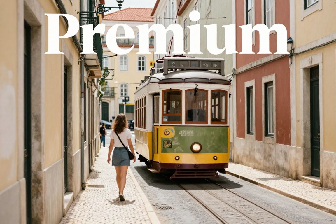 Tramway dans une rue en pente de Lisbonne, entre les quartiers historiques