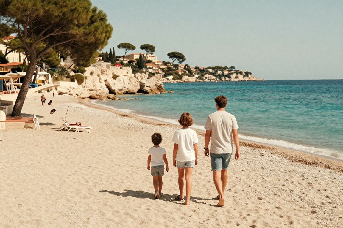 Famille européenne profitant des vacances d’été sur la Côte d’Azur